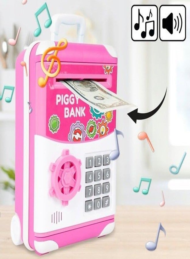 PLUSPOINT Piggy Bank Cash Coin Can ATM Bank Electronic Coin Money Bank for Kids Age 3-12, Money Savings Box Mini ATM Coin Bank Toys Gifts for 3 4 5 6 7 8 9 10 11 12 Year Old Boys Girls (Pink Trolley) - Image 2